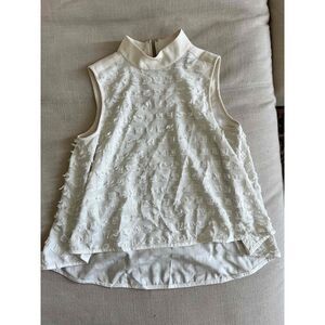 Tibi Womens White Peter Pan Collar Ruffle Detail Sleeveless Top Size 0